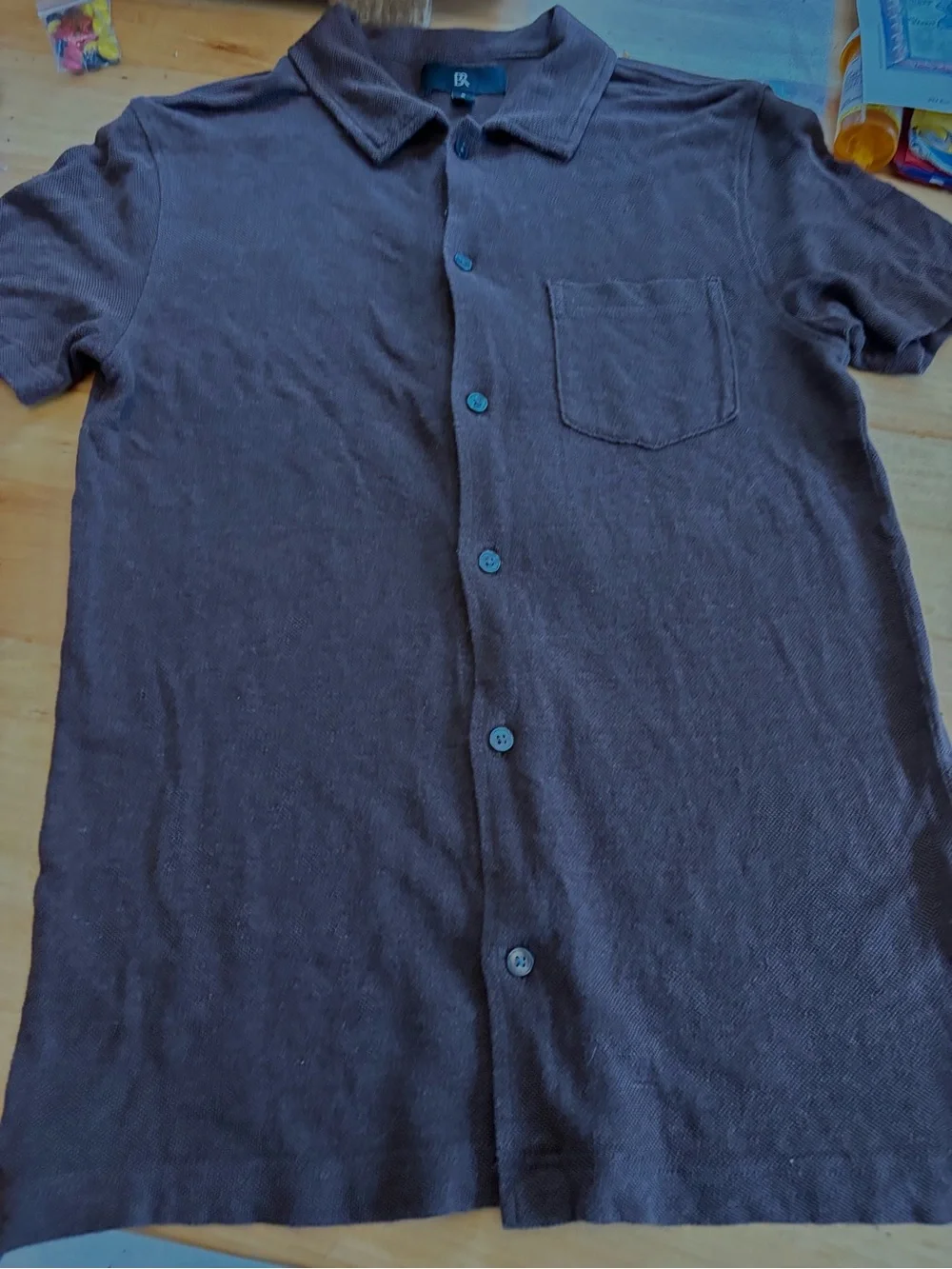 Banana Republic Brown Short-Sleeve Button-Down Knit Shirt